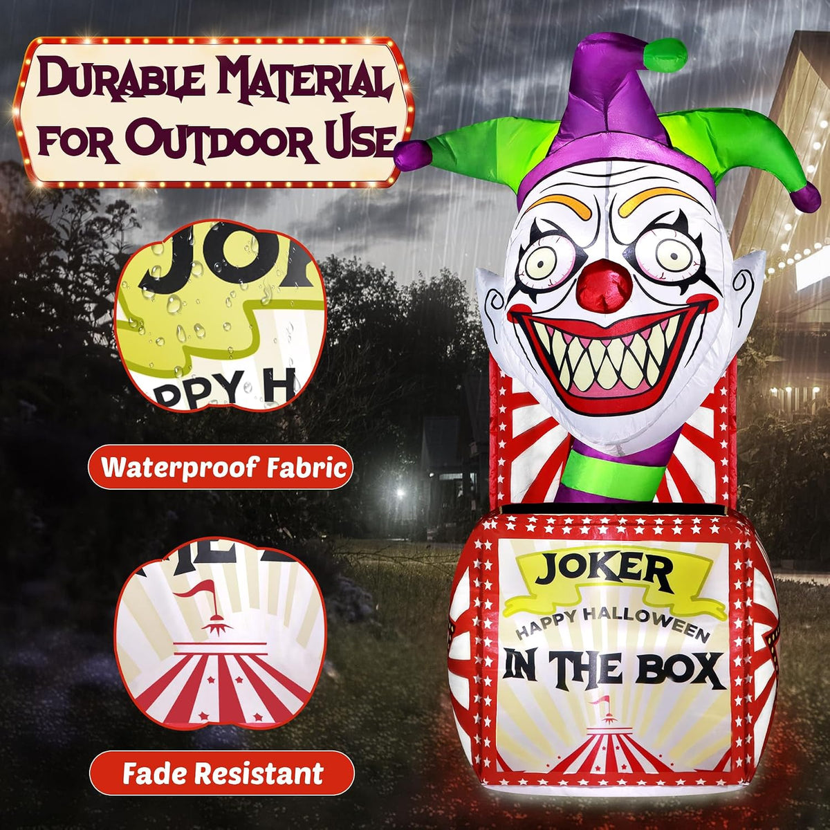 zukakii 4FT Halloween Inflatables Clown Box with Bright LED Lights, Vivid Design Creepy Halloween Decorations Outdoor Spooky Blow Ups Yard Decoration blowups for Indoor Holiday Party Lawn