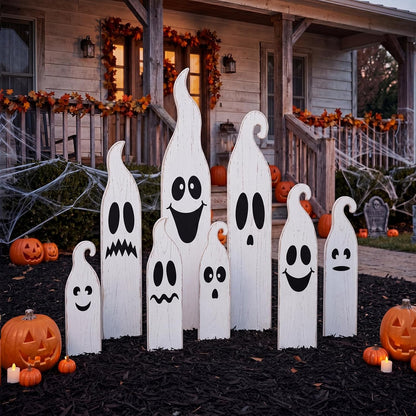 Sintuff 8 Pcs Halloween White Ghost Yard Signs Outdoor with Stakes