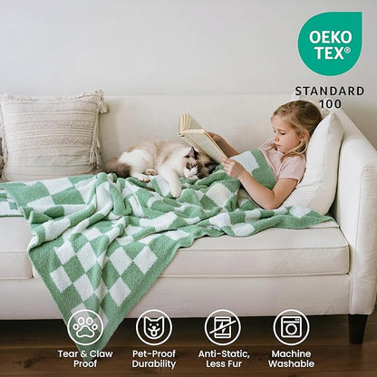 Joiedomi Throw Blanket for Couch, Sage Green Checkered Knitted Blankets Gifts - Image 4