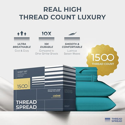 THREAD SPREAD 100% Egyptian Cotton Sheets Queen Size Bed Set - Image 2