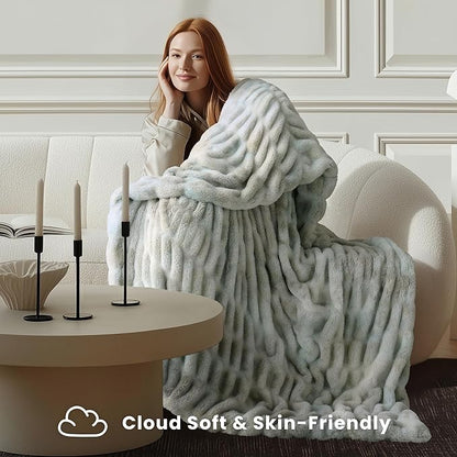 Ultra Soft Cozy Faux Fur Throw Blanket, Fuzzy Plush Thick Bubble Blanket - Image 4