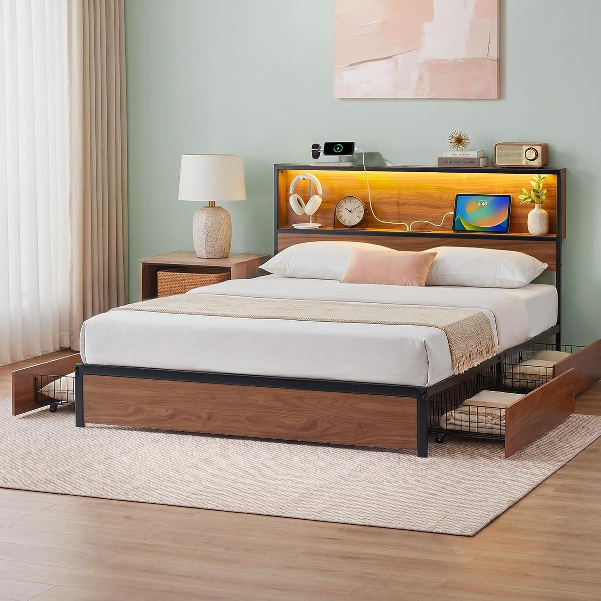 zinus kai platform bed frame, four underbed storage, main product view