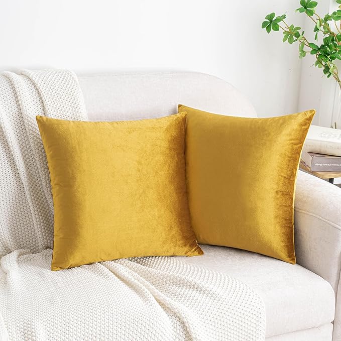 HWY 50 Dark Gold Velvet Throw Pillow Covers 18x18 Inch - Image 7