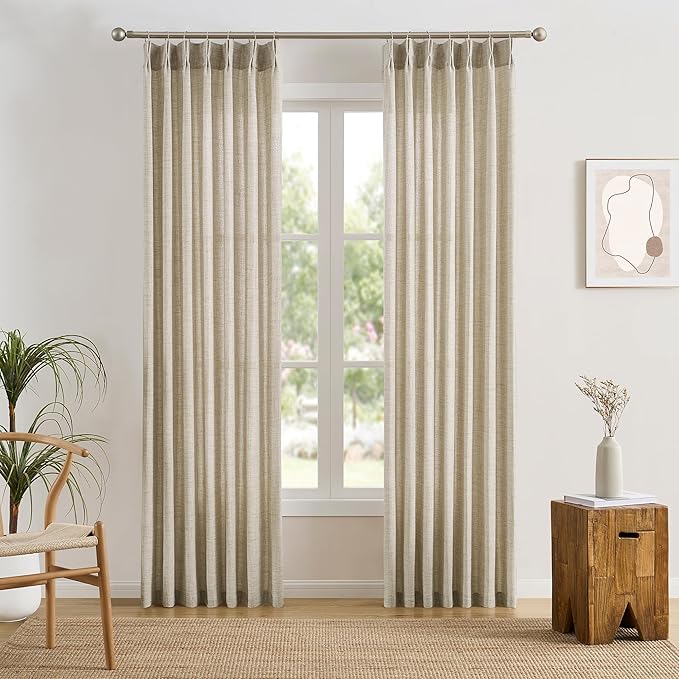RAIN CITY Beige Linen Curtain Panels - Image 2