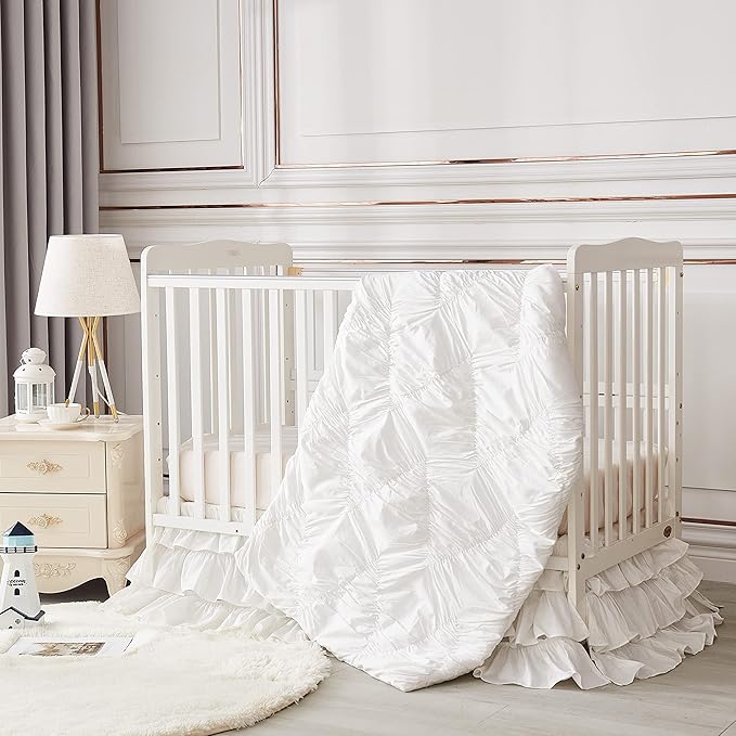 Brandream Crib Skirt Triple Layer Cotton Nursery Bed Skirt - Image 5