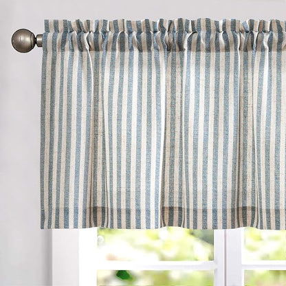 jinchan Valance Curtain Linen Textured Striped Window Curtain by JINCHAN