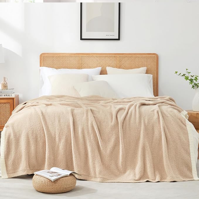 Snuggle Sac Beige Bedding Blankets Queen Size 90x90 inches, Reversible - Image 7