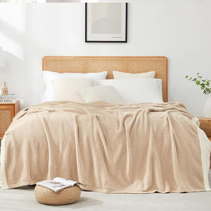 Snuggle Sac Beige Bedding Blankets Queen Size 90x90 inches, Reversible - Image 7