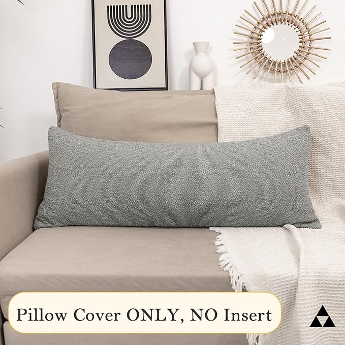 14x36 inch Boucle Lumbar Pillow Cover, Light Gray Woven Texture Neutral Long - Image 9