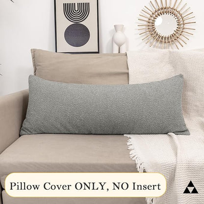 14x36 inch Boucle Lumbar Pillow Cover, Light Gray Woven Texture Neutral Long - Image 9