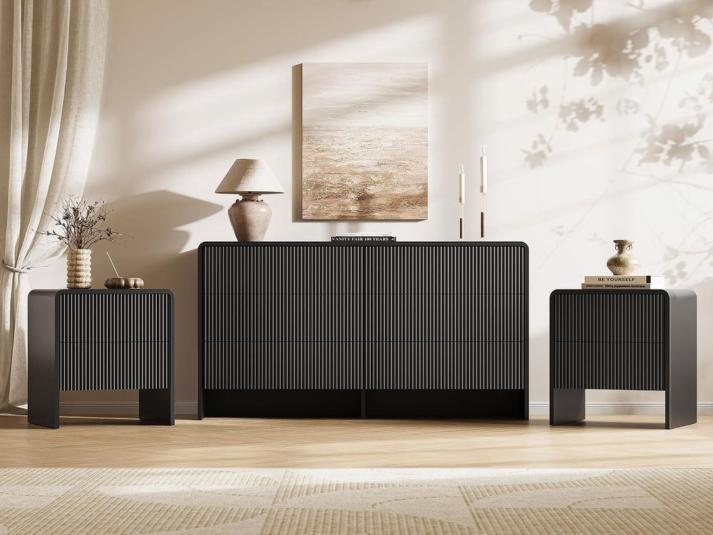 MAISONARIA 3-Piece Curved Dresser Bedroom Set, Black