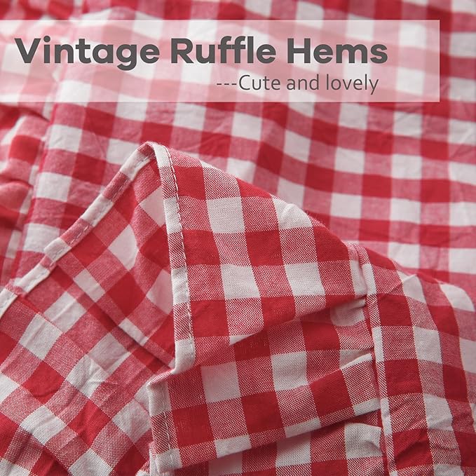 2 Pack Red White Plaid Ruffle Gingham Throw Pillow Covers, 100% Washed Cotton - Image 5