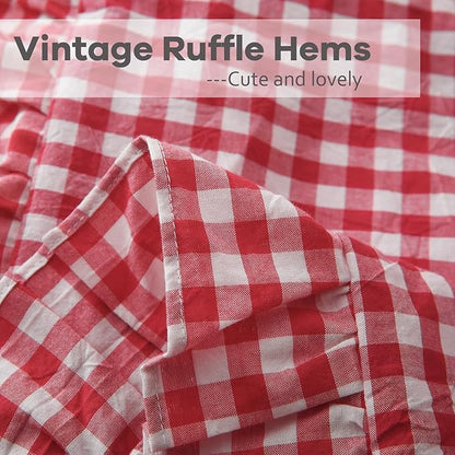 2 Pack Red White Plaid Ruffle Gingham Throw Pillow Covers, 100% Washed Cotton - Image 5