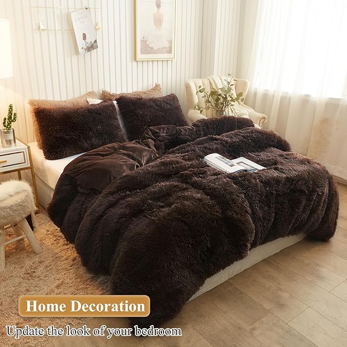 XeGe Faux Fur Brown Pillow Cases, Plush Shaggy Ultra Soft Fluffy Velvet - Image 6