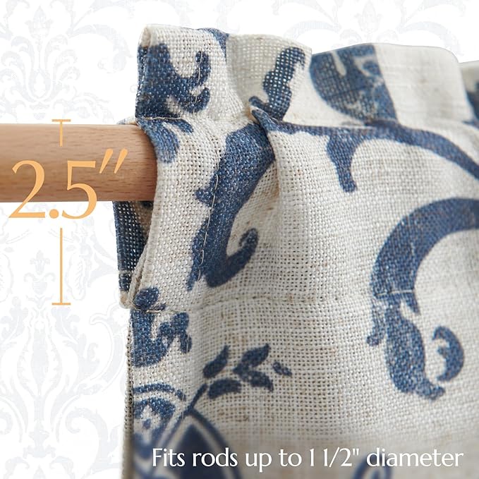 jinchan Linen Valance Curtain for Kitchen Vintage Damask Floral Blackout - Image 5