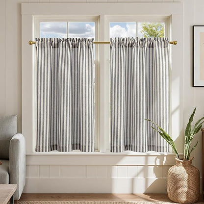 jinchan Striped Linen Kitchen Curtains 36 Inches Tier Curtains Farmhouse Modern by JINCHAN