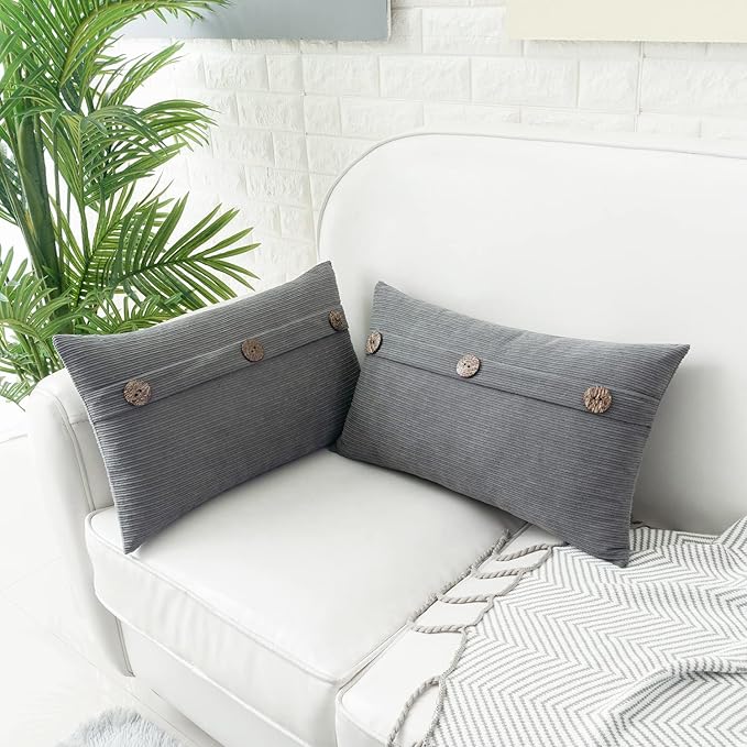 HWY 50 Gray Grey Chenille Throw Pillow Covers 12x20 Inch - Image 4
