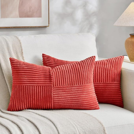 Fancy Homi 2 Packs Red Long Lumbar Decorative Throw Pillow Covers 16x24 Inch by Fancy+Homi
