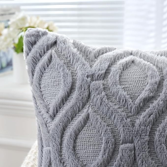 MIULEE Grey Blue Throw Pillow Covers 16x16 Inch, Soft Winter Plush Faux Wool - Image 3