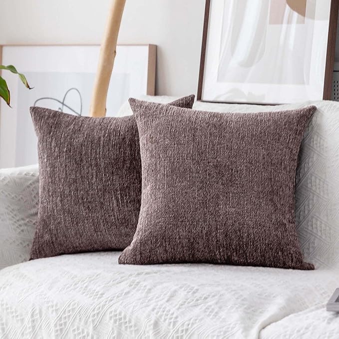 Home Brilliant Brown Throw Pillows Covers Sham Set of 2 Chenille Plush by HomeBrilliant