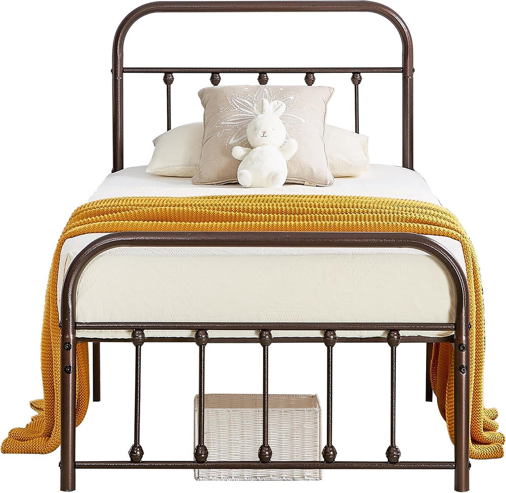 VECELO Twin Size Victorian Style Metal Bed Frame with Headboard Classic Metal...