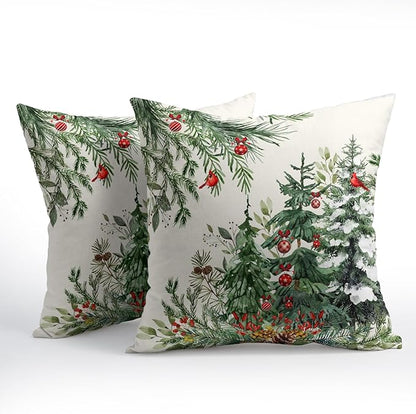 Green Christmas Tree Throw Pillow Covers 22x22 Inch Set of 2 Winter Pine Trees - Image 2