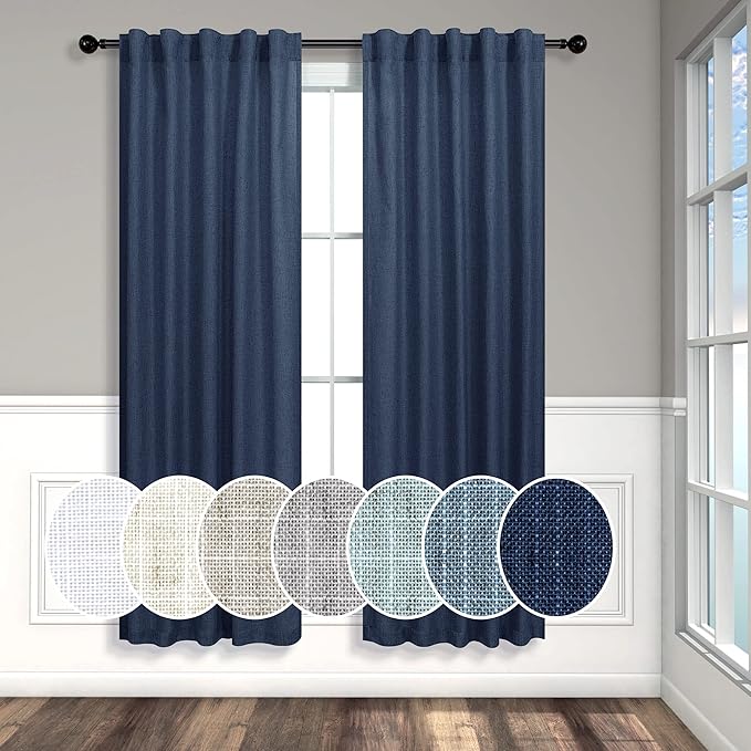 Navy Curtains 38 Inch Width for Kitchen Door 2 Panel Back Tab Pocket Semi Sheer by Pitalk