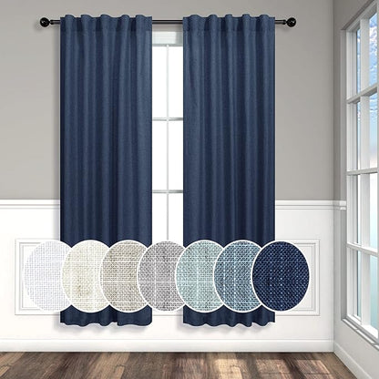 Navy Curtains 38 Inch Width for Kitchen Door 2 Panel Back Tab Pocket Semi Sheer by Pitalk