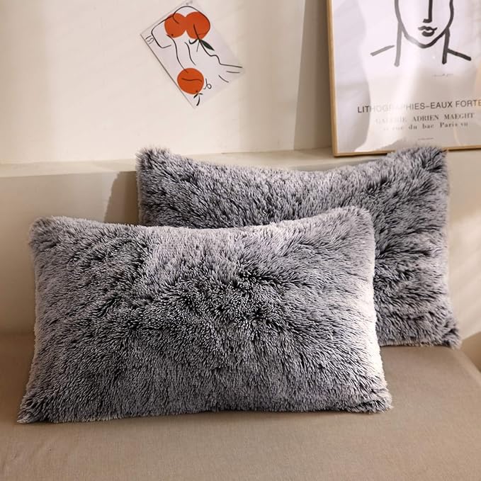 XeGe Faux Fur Throw Pillow Cases, Plush Shaggy Ultra Soft Pillow Covers by XeGe