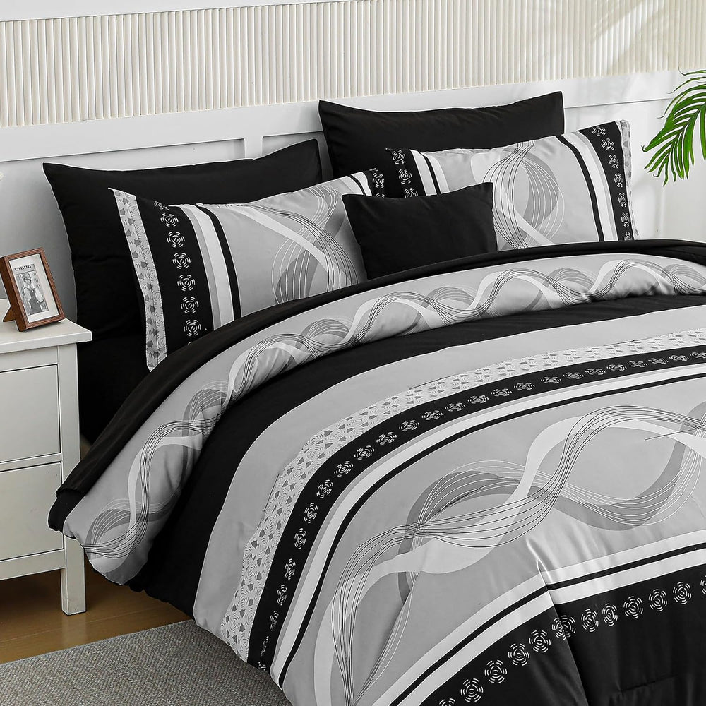 Anibedding Black Comforter Set Queen Size,8 Pieces Boho Bed in a Bag Patchwor...