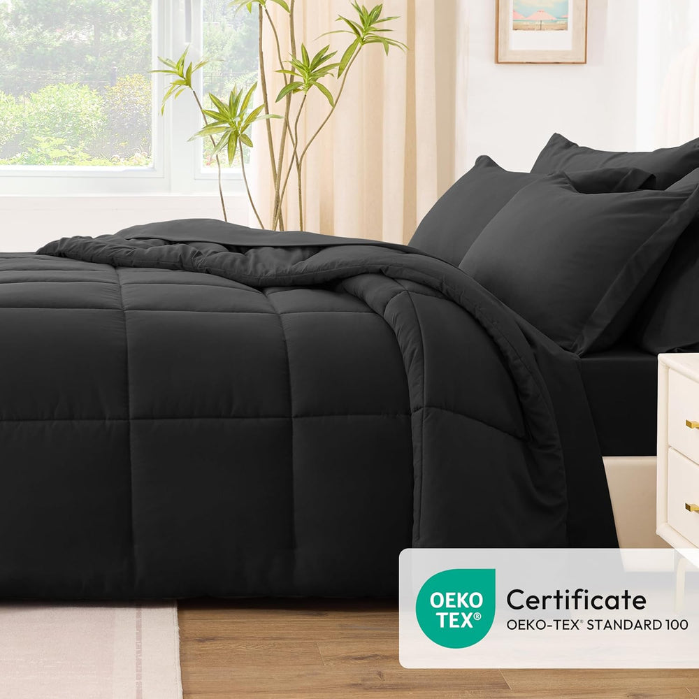 Love's cabin Full Comforter Set, 7 Pieces Bed in a Bag, Black