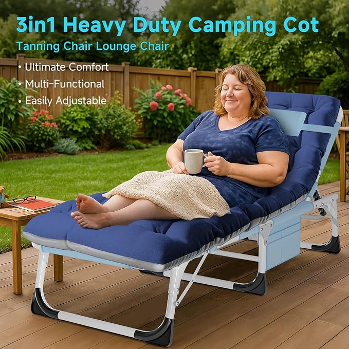 ABORON Camping Cot for Adult 28" Extra Wide, Heavy-Duty 1200D Oxford Cot for - Image 7
