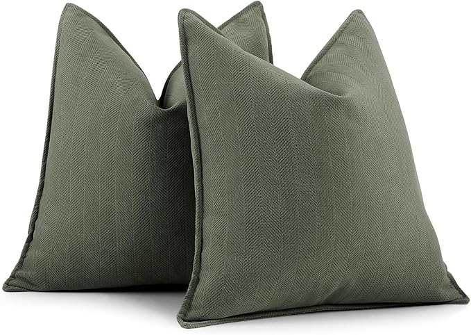 ZWJD Army Green Pillow Covers 16x16 Set of 2 Chenille Throw Pillow Covers by ZWJD