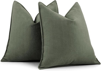 ZWJD Army Green Pillow Covers 16x16 Set of 2 Chenille Throw Pillow Covers by ZWJD
