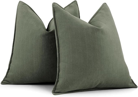 ZWJD Army Green Pillow Covers 20x20 Set of 2 Chenille Throw Pillow Covers by ZWJD