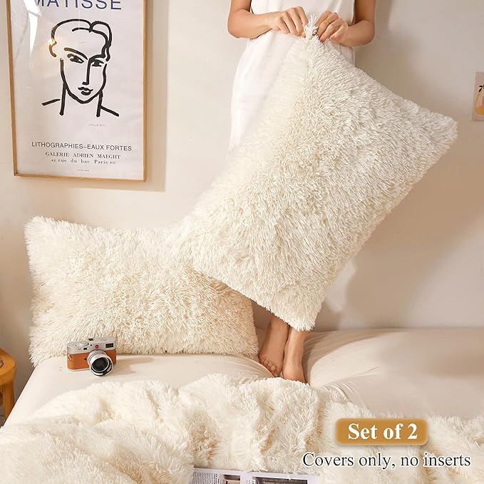 XeGe Faux Fur Throw Pillow Cases, Plush Shaggy Ultra Soft Pillow Covers - Image 2