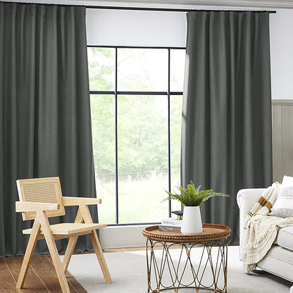 Full Blackout Linen Curtains 102 Inch Long, Back Tab Pocket Pleated Textured - Image 2