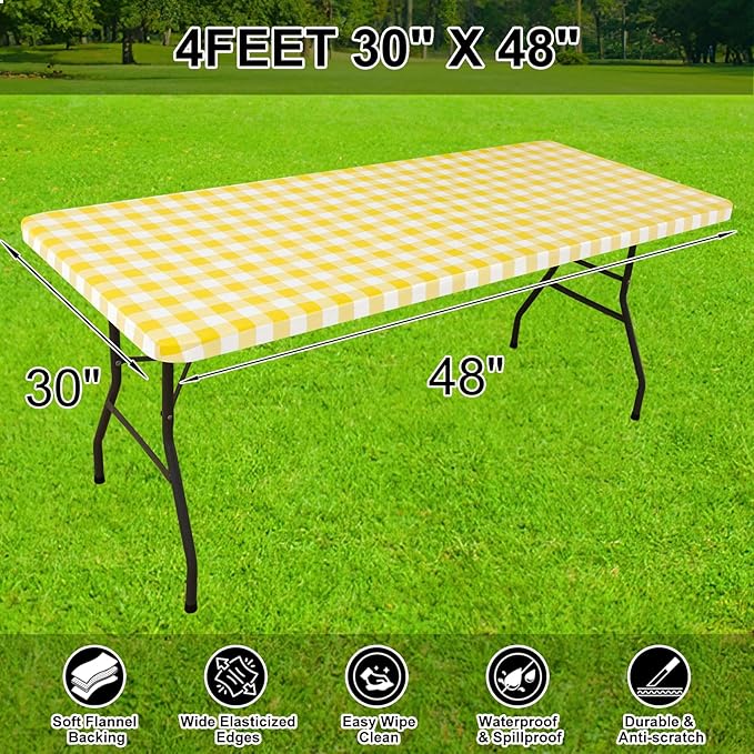 Smiry Rectangle Picnic Table Cloth, Elastic Waterproof Fitted Vinyl Tablecloths - Image 7