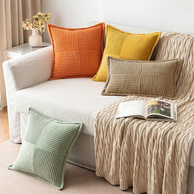 MIULEE Khaki Corduroy Decorative Euro Sham Pillow Covers 24x24 Inch - Image 5