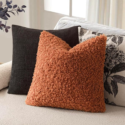 Foindtower 2 Pieces 24x24 Inch Burnt Orange, Faux Fur Throw Pillow Cover Accent - Image 5