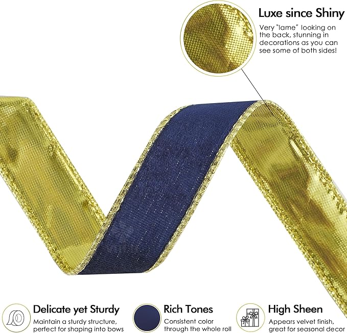 MEEDEE Navy Blue and Gold Velvet Ribbon - Image 3