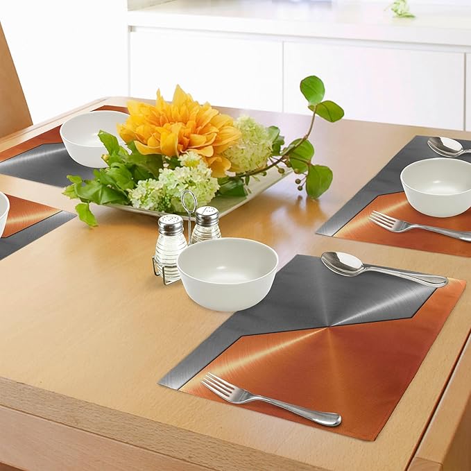 Ambesonne Orange and Grey Place Mats Set of 8, 3D Style Machinery Structure - Image 4