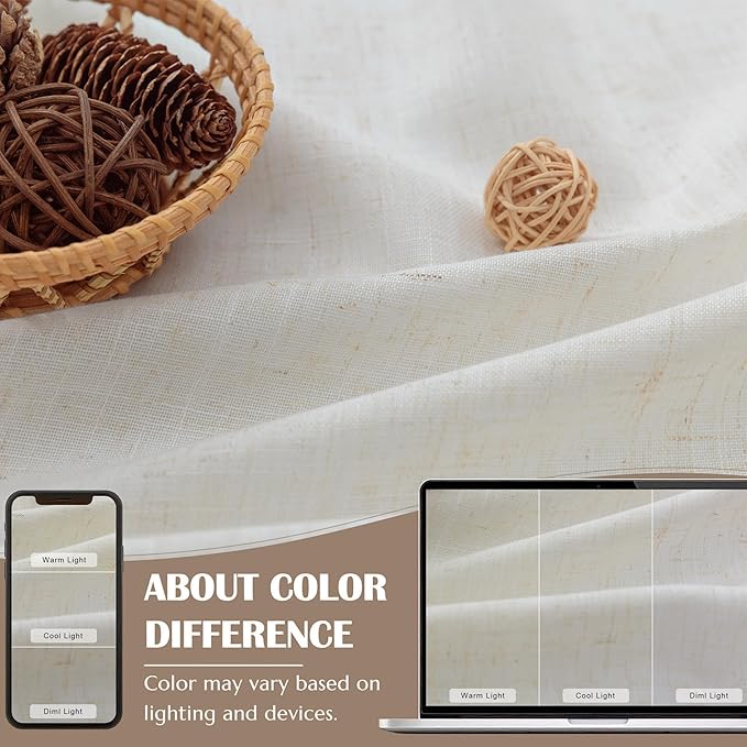 Pinch Pleated Cream Linen Kitchen Curtain 24 Inch Length 2 Panel Set Modern - Image 8