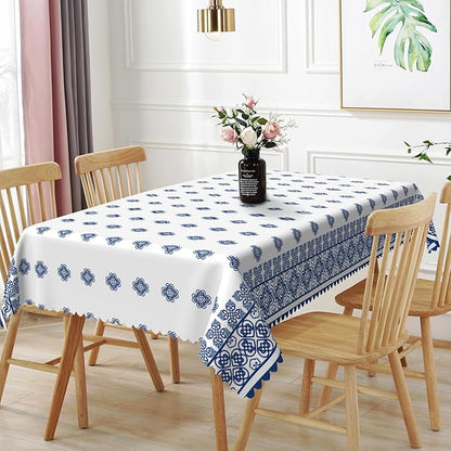 54x120inches Blue Medallion Print Tablecloth Mykonos Blue Mediterranean Tile by TTQYFNM