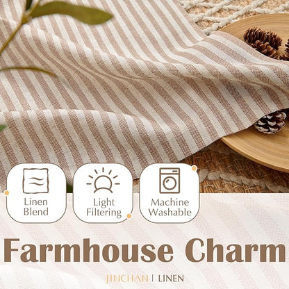 jinchan Striped Linen Kitchen Curtains 45 Inches Length Tier Curtains Farmhouse - Image 8