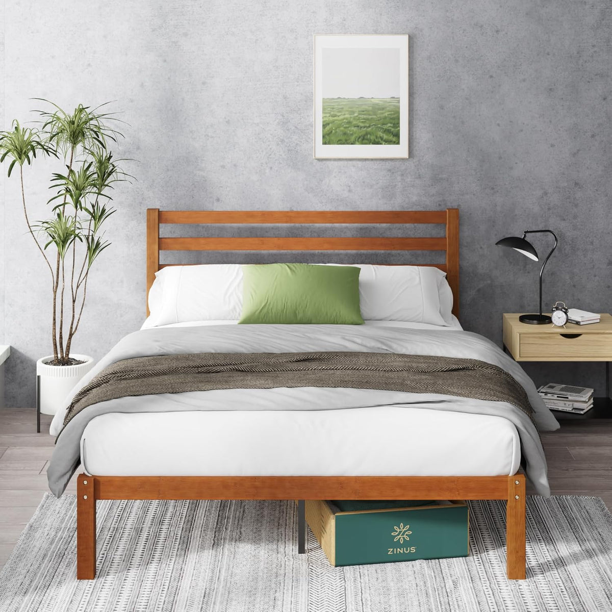 zinus leah bamboo platform bed frame with headboard, view 9
