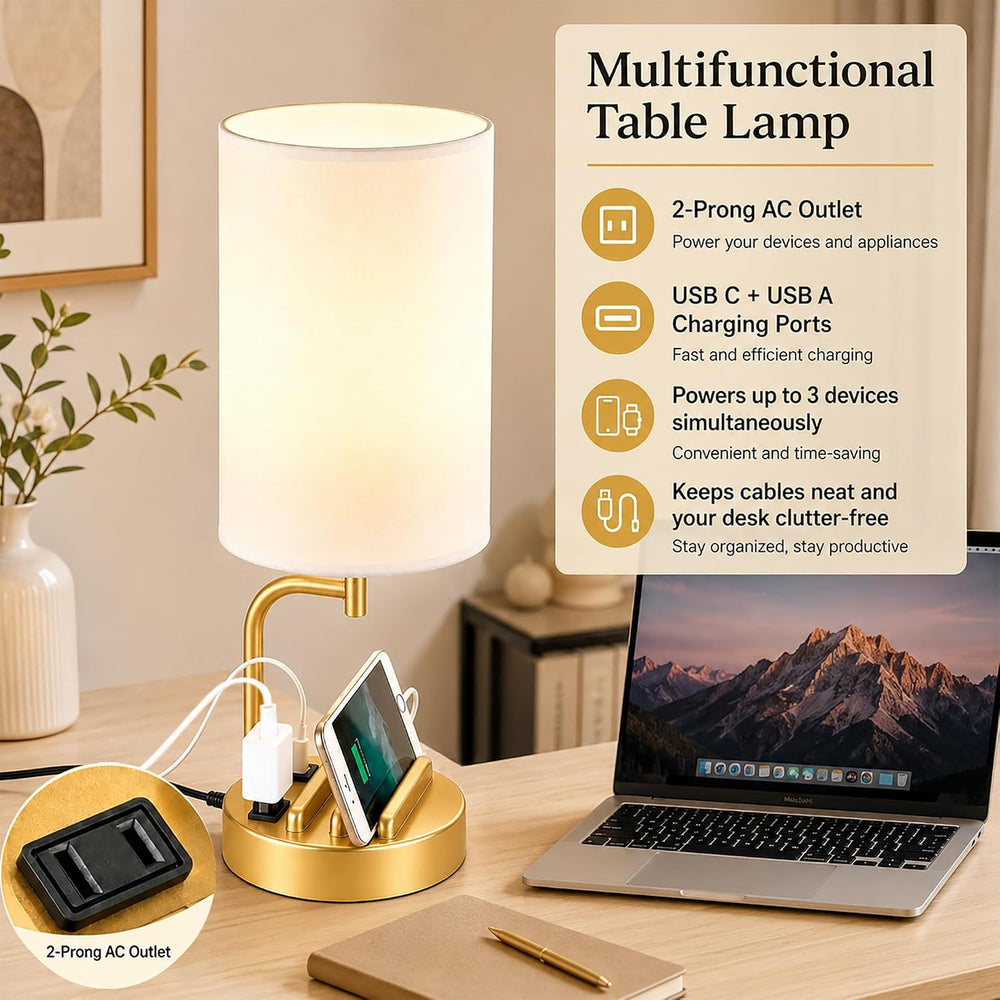 Dreamholder Touch Control USB Table Lamp with USB C/A & AC Outlet, 3-Way ...