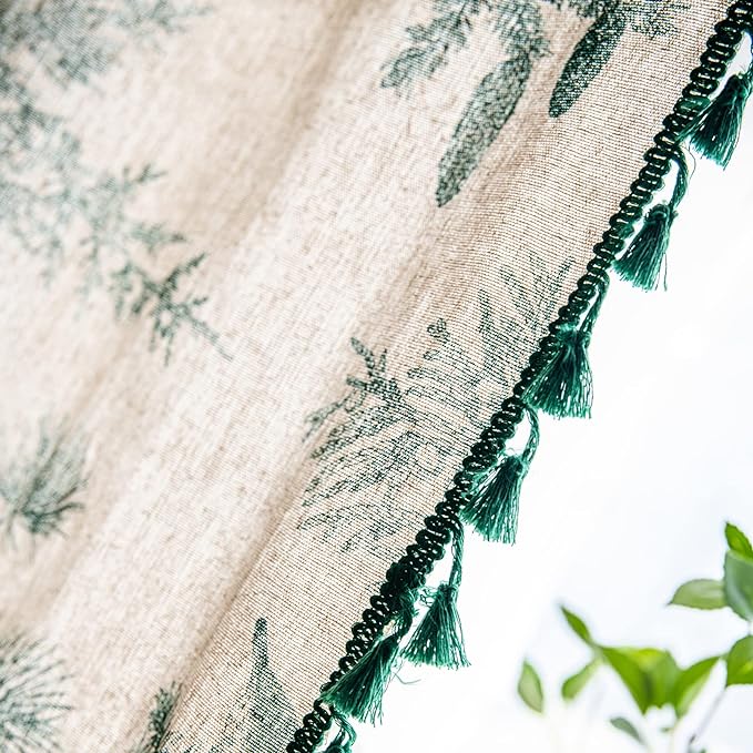 Bohemian Curtains with Tassel Green Semi-Blackout Drapes 63 Inch Length Cotton - Image 6