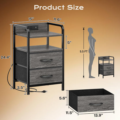 huuger nightstands set of 2, night stand, charging, close-up detail