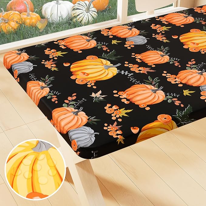 Smiry Plastic Thanksgiving Tablecloth, Pumpkin Waterproof Elastic Fitted Table by Smiry